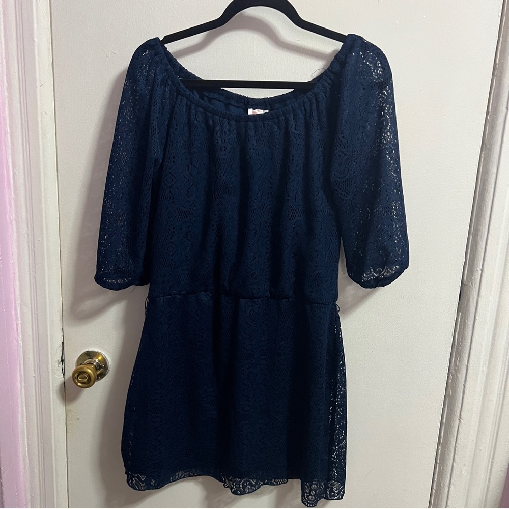 Off the Shoulder Lace Blue Dress
